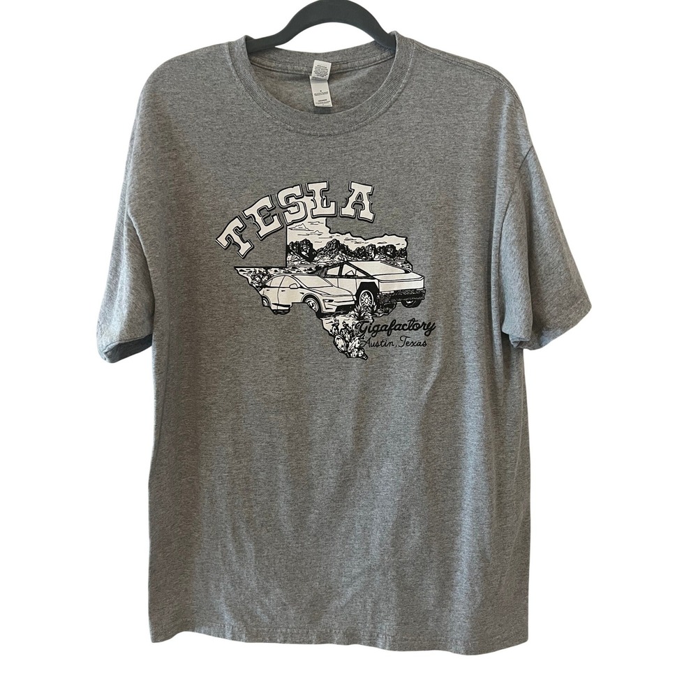 Tesla T-Shirt Mens Large Gray Gigafactory Austin Texas Cybertruck 1661